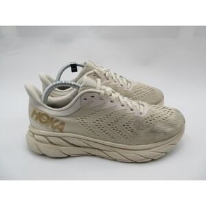 Hoka One One Clifton 7 Wide Shoes Womens Size 9.5 Beige Mesh Running Sneakers